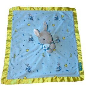 Goodnight Moon Plush Bunny Rabbit Lovey Blue & Yellow Trim Star Security Blanket